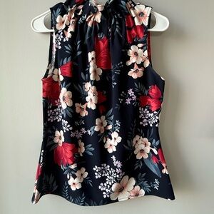 Ann Taylor Floral Blouse - Navy and Red